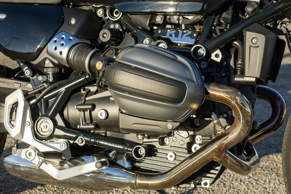 BMW's 1,170 cc boxer engine lit by California sun rays. 