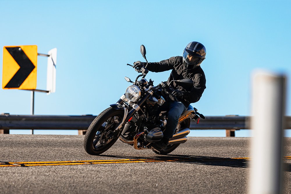 Dustin guides the R 12 through a twisty backroad. 