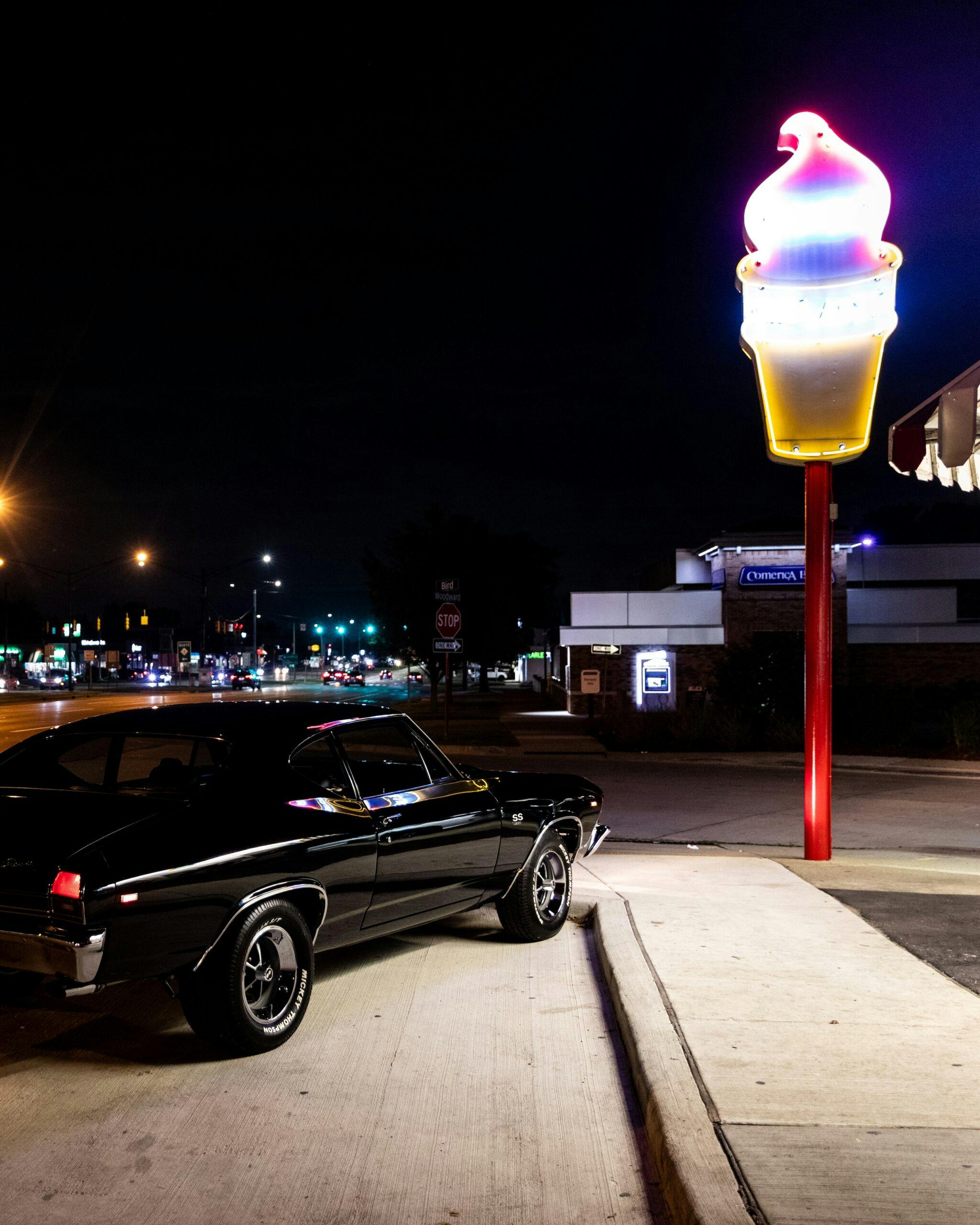 Woodward Chevelle night ice cream sign