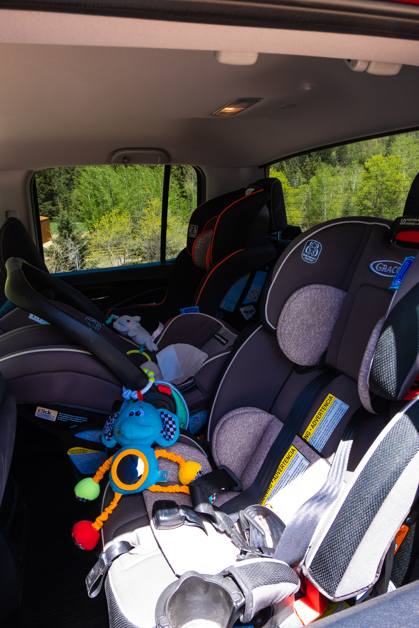 The Ridgeline with three car seats.